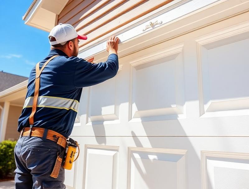 Professional garage door installer from Hammondsville Garage Doors mounting a new door panel